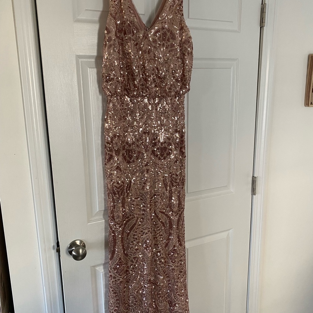Betsy & Adam Rose Gold Sequin Dress